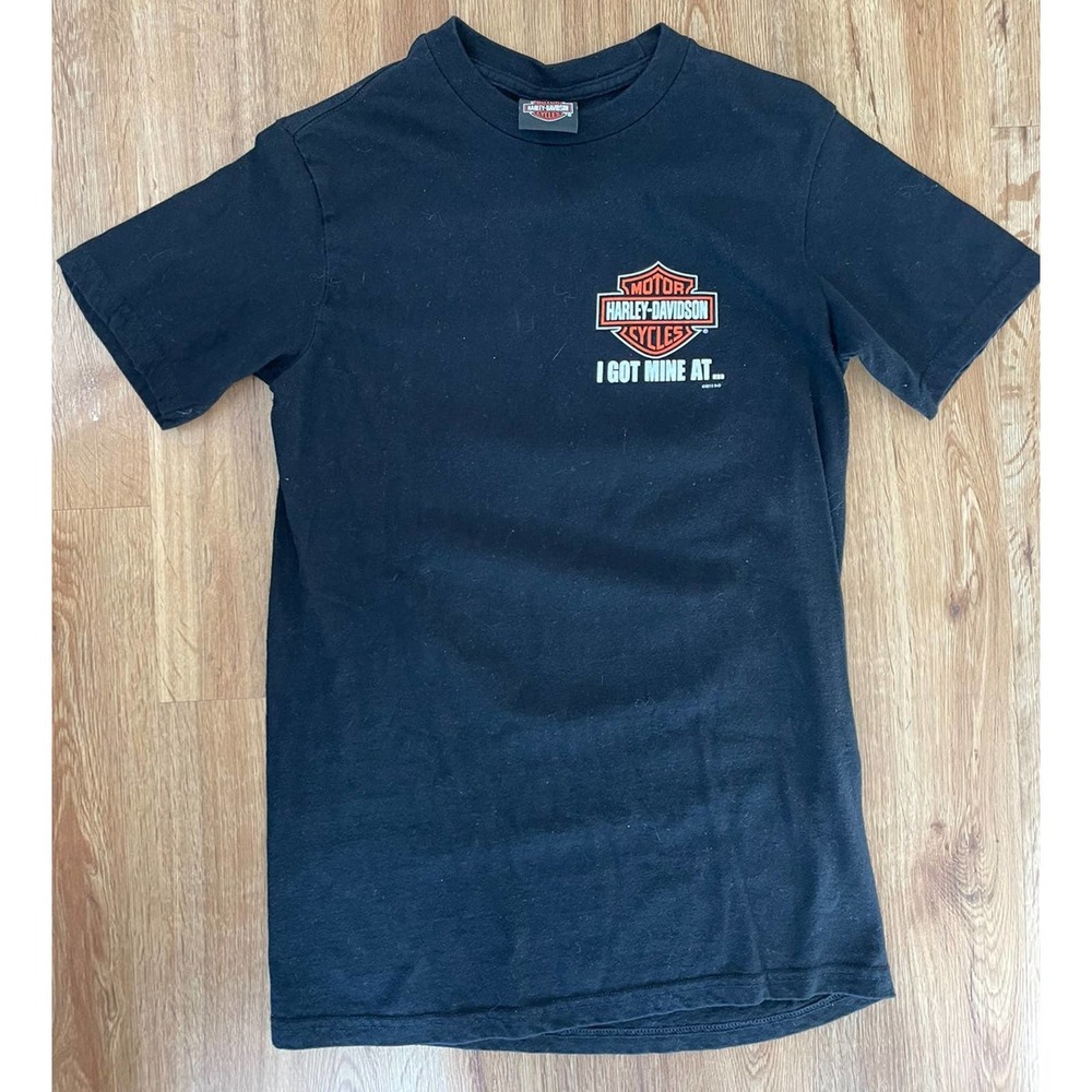 Men's Harley Davidson SMALL 100% Cotton TShirt Black Nebraska Cow on Bike